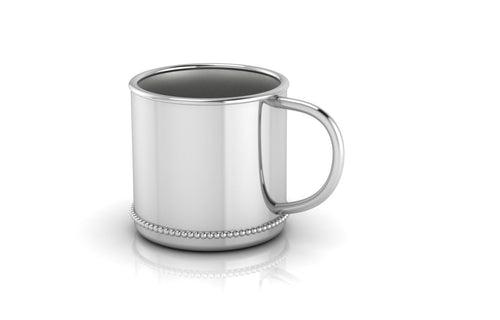 Silver Baby Cup - Beaded Classic with a Plain Handle
