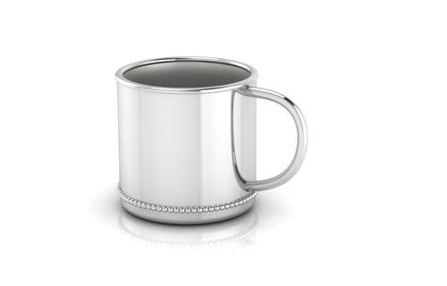 Silver Baby Cup - Beaded Classic with a Plain Handle