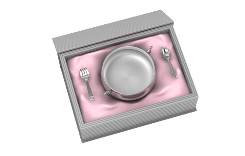 Silver Plated Gift Set for Baby - Hamper with Horse Porringer Bowl & Spoon Fork set