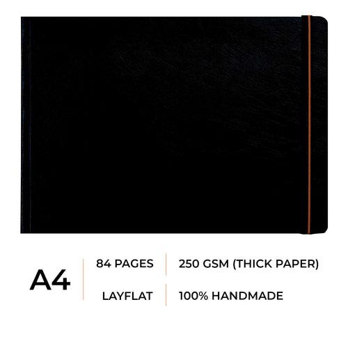 A4 - TRUE BLACK PAPER SKETCHBOOK - 250GSM - CASEBOUND - (LANDSCAPE)