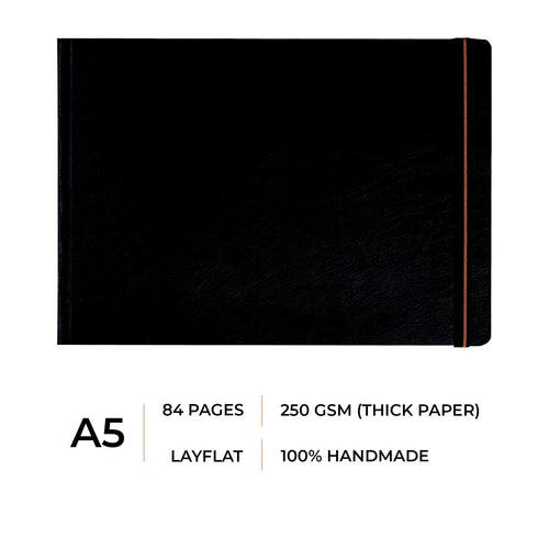 A5 - TRUE BLACK PAPER SKETCHBOOK - 250GSM - CASEBOUND - (LANDSCAPE)