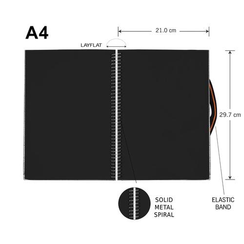 A4 - TRUE BLACK PAPER SKETCHBOOK - 250GSM - METAL SPIRAL - (PORTRAIT)