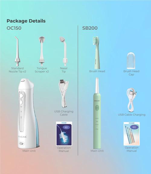 ORACURA® Daily PRO Combo OC150 Smart Water Flosser® Daily PRO & SB200 Sonic Lite Electric Rechargeable Toothbrush