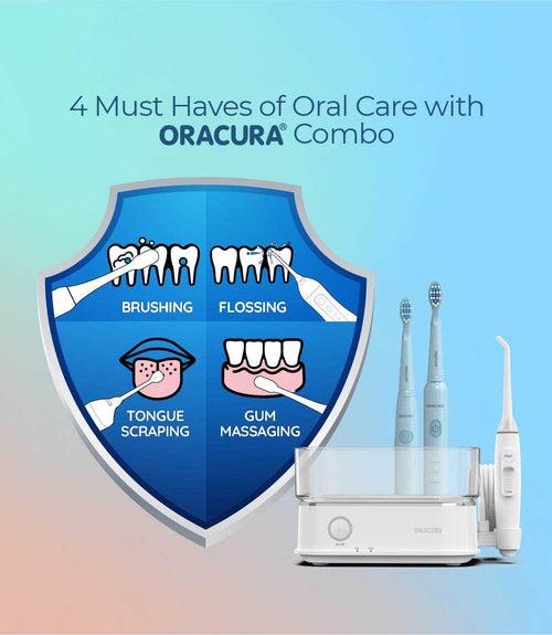 ORACURA® Daily Care Combo OC450 Countertop Smart Water Flosser® & SB100 Sonic Lite Battery Operated Electric Toothbrush & SB200 Sonic Lite Electric Rechargeable Toothbrush