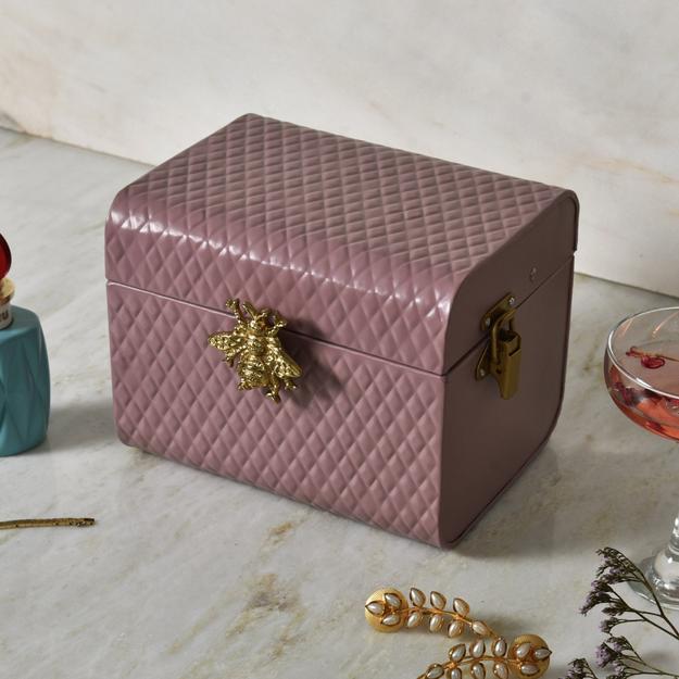 Elan The Royal Hive Mini Metal Trunk Box, Decorative Storage Box (Mauve)