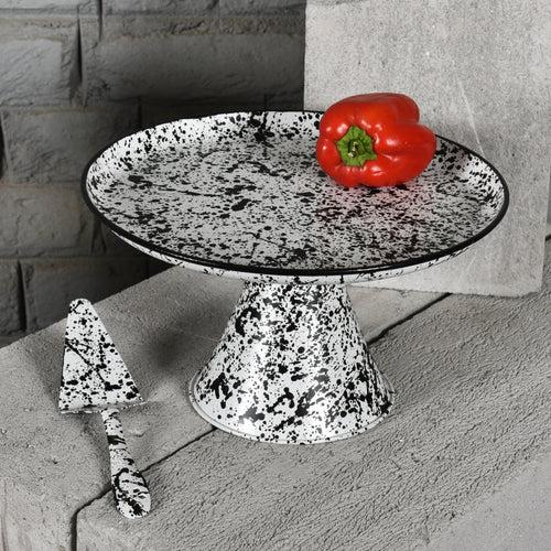 Elan Splatterful Collection, Cake Stand with Cake Server (Tall - Black and White)