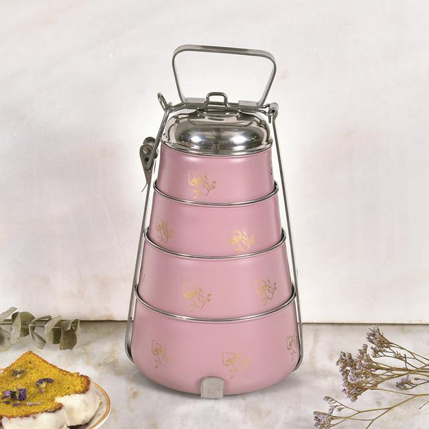 ELAN Stainless Steel 4 Tier Lunch Box,  (Mauve, 1470 ml)