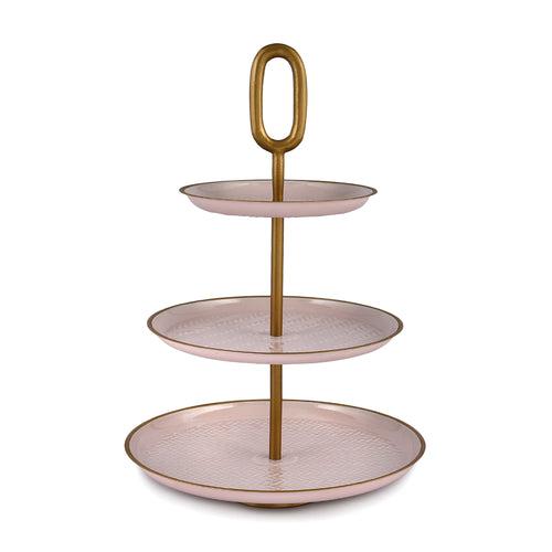 Elan Wicker Embossed 3 Tier Round Mild Steel Cake Stand(Petal Pink)