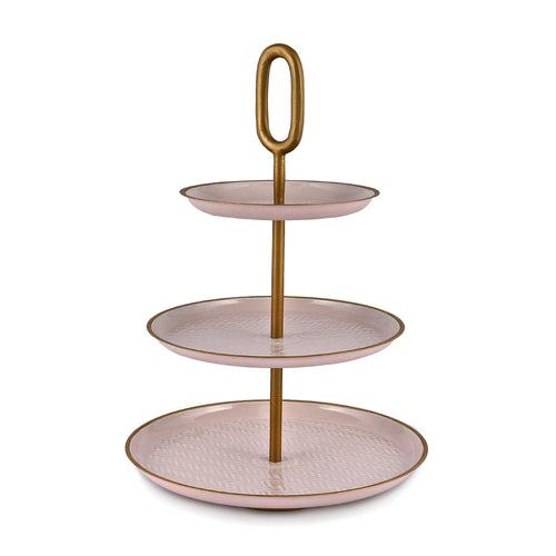 Elan Wicker Embossed 3 Tier Round Mild Steel Cake Stand(Petal Pink)