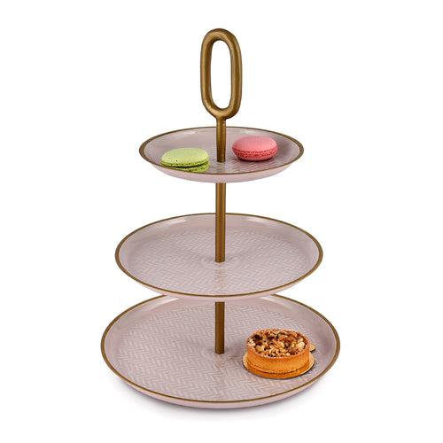 Elan Wicker Embossed 3 Tier Round Mild Steel Cake Stand(Petal Pink)