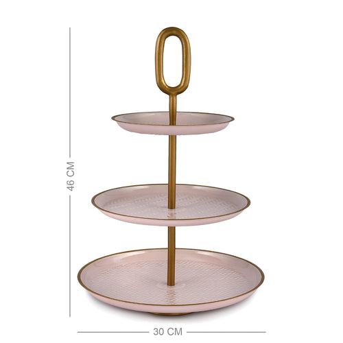 Elan Wicker Embossed 3 Tier Round Mild Steel Cake Stand(Petal Pink)