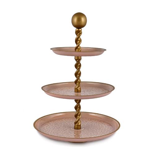 Elan Panthera Embossed 3 Tier Round Mild Steel Cake Stand (Dusty Rose)