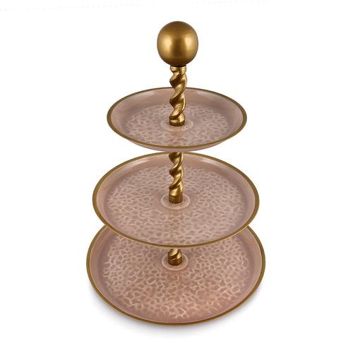 Elan Panthera Embossed 3 Tier Round Mild Steel Cake Stand (Dusty Rose)