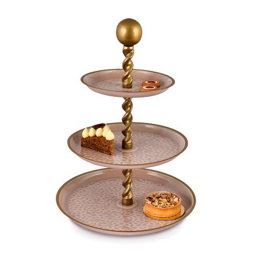 Elan Panthera Embossed 3 Tier Round Mild Steel Cake Stand (Dusty Rose)