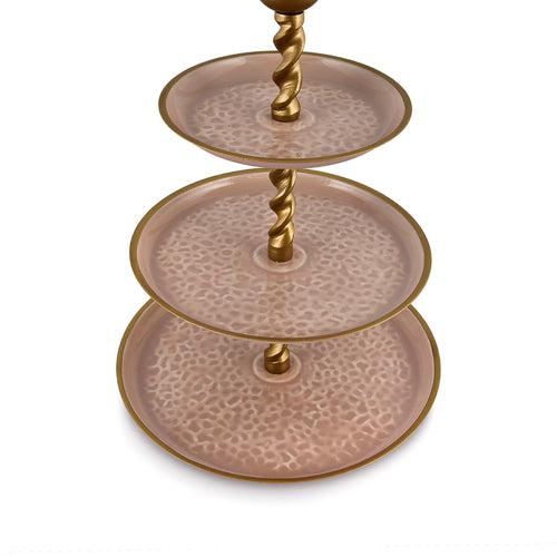 Elan Panthera Embossed 3 Tier Round Mild Steel Cake Stand (Dusty Rose)