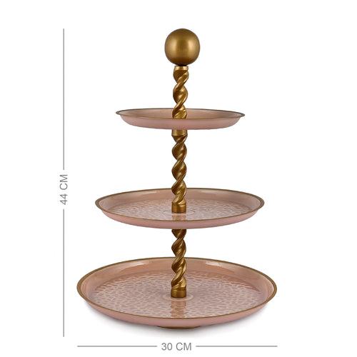 Elan Panthera Embossed 3 Tier Round Mild Steel Cake Stand (Dusty Rose)