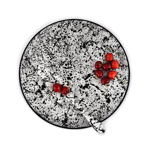 Elan Splatterful Collection, Cake Stand with Cake Server (Tall - Black and White)