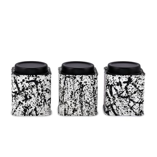 Elan Splatterful Collection, Air-Tight Stainless Steel Square Kitchen Storage Container (Black & White, 500ml each)