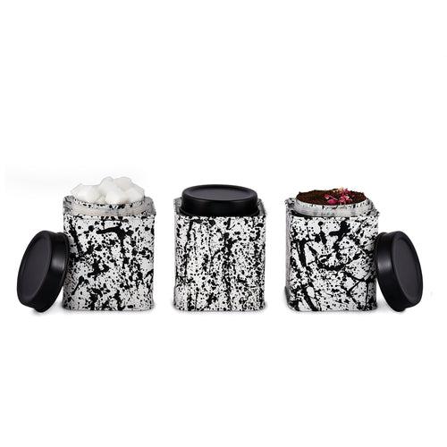 Elan Splatterful Collection, Air-Tight Stainless Steel Square Kitchen Storage Container (Black & White, 500ml each)