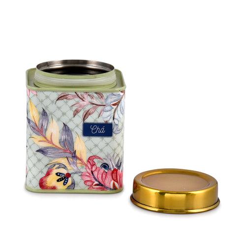 Elan Gingham & Blooms Air-Tight Stainless Steel Cha Shakkar Square Container, Set of 2 (Printed fern Green, 500ml)