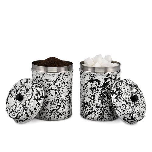 Elan Splatterful Collection, Stainless Steel Round Kitchen Containers (Black & White, 500ml each)