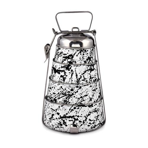 Elan Splatterful Collection, Stainless Steel Lunch Box (Black & White, 4 Tier)