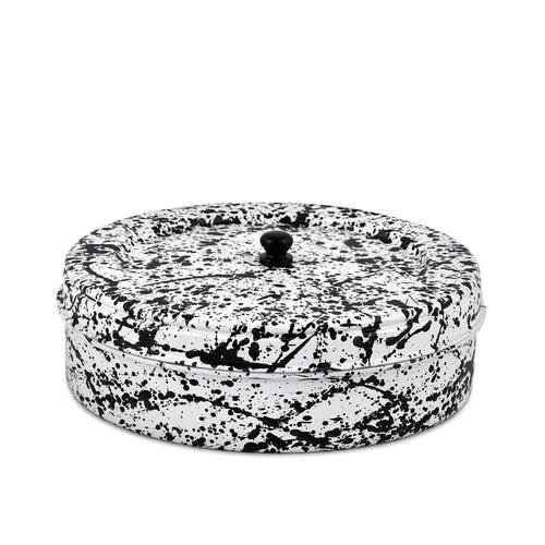 Elan Air-Tight Stainless Steel Food Storage Box, Roti Box, Splatter Collection (Casserole, Black & White, 1500 ml)