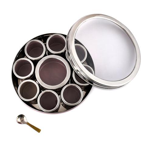 Elan Air-Tight Stainless Steel Spice Box (9 Compartment With Lids, Mauve)