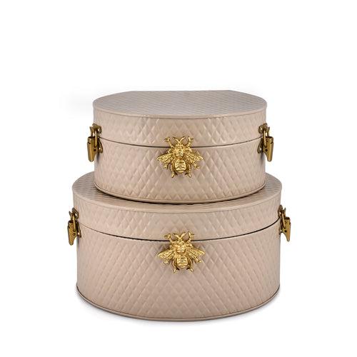 Elan The Royal Hive Metal Trunk Box, Decorative Storage Box (Set of 2, Beige)