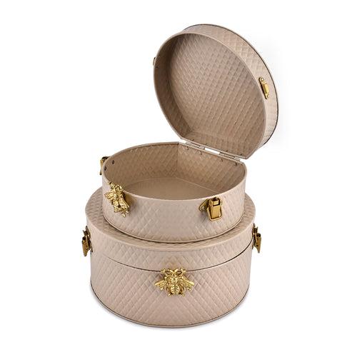 Elan The Royal Hive Metal Trunk Box, Decorative Storage Box (Set of 2, Beige)