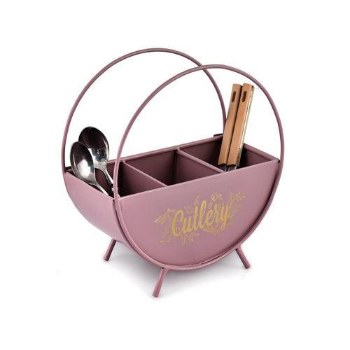 Elan Orb Cutlery Holder, Round Shape, 3 Sections  (Mauve, Metal)