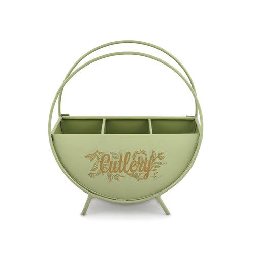 Elan Orb Cutlery Holder, Round Shape, 3 Sections (Fern Green, Metal)