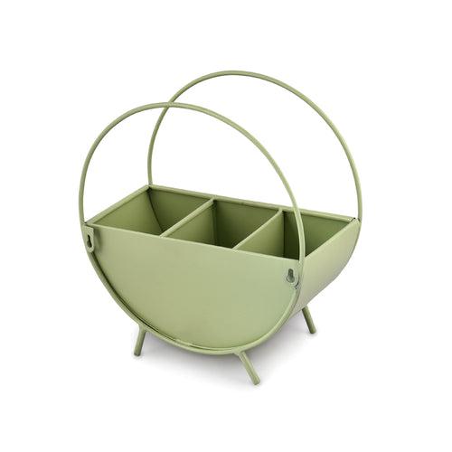 Elan Orb Cutlery Holder, Round Shape, 3 Sections (Fern Green, Metal)