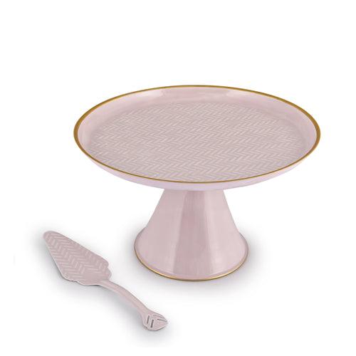 ELAN Wicker Embossed Cake Stand with Cake Server (Petal Pink)