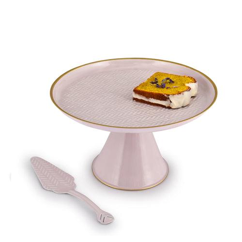 ELAN Wicker Embossed Cake Stand with Cake Server (Petal Pink)