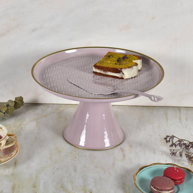 ELAN Wicker Embossed Cake Stand with Cake Server (Petal Pink)