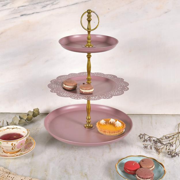 ELAN Flourish 3 Tier Cake Stand for birthday party (Mauve)