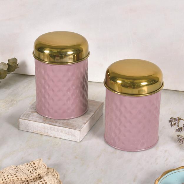 ELAN Glamour Stainless Steel Airtight Container, Set of 2 (Mauve, 650 ml)