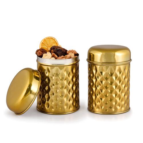 ELAN Glamour Stainless Steel Airtight Container, Set of 2 (Gold, 650 ml)