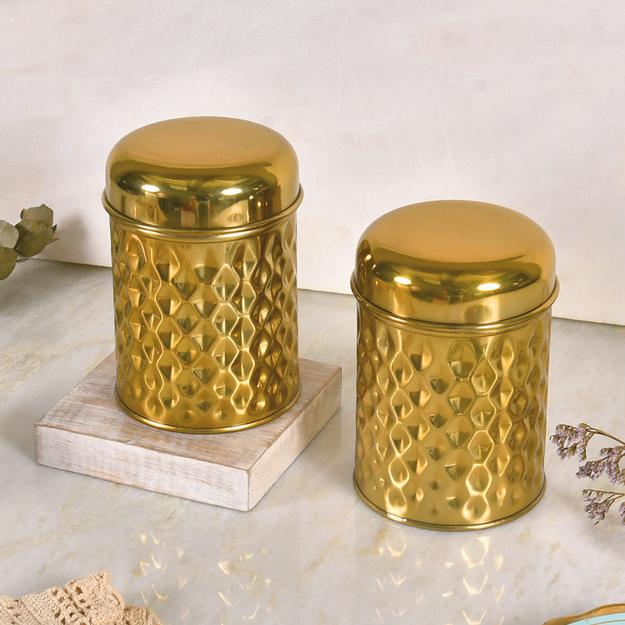 ELAN Glamour Stainless Steel Airtight Container, Set of 2 (Gold, 650 ml)