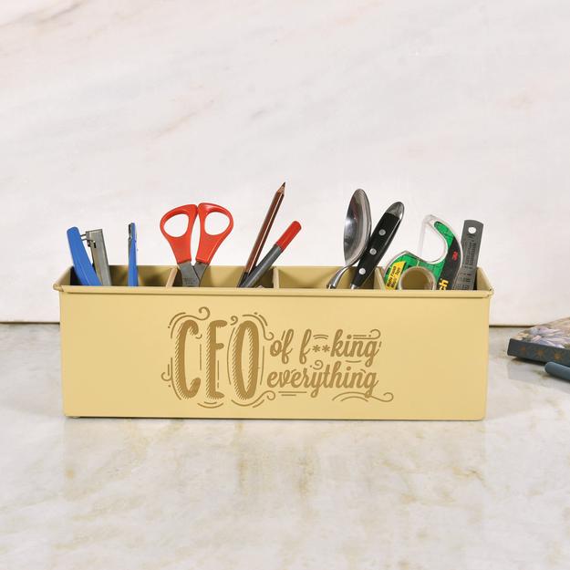 Elan CEO All In One Multifunctional Office Supplies Desk Organizer- Daisy Yellow