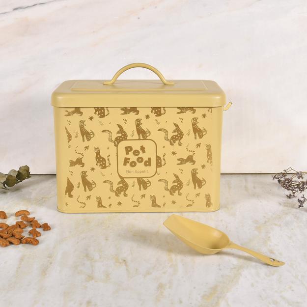 ELAN Pet Food Storage Container with Scoop |Metal Dog & Cat Food Storage Box (Daisy Yellow)