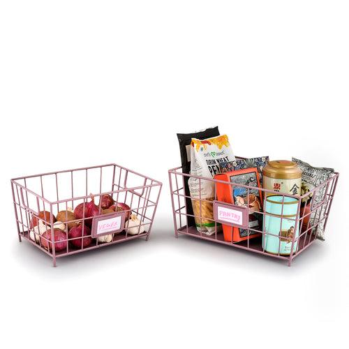 ELAN LOFT Metal Rectangle Bin,  Baskets for Vegetables and Fruits   (Set of 2, Mauve)