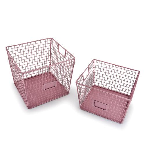 ELAN GRID Metal Square Bin, Baskets for Vegetables and Fruits (Set of 2, Mauve)