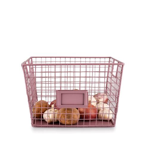 ELAN GRID Metal Square Bin, Baskets for Vegetables and Fruits (Set of 2, Mauve)