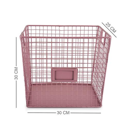 ELAN GRID Metal Square Bin, Baskets for Vegetables and Fruits (Set of 2, Mauve)