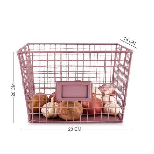 ELAN GRID Metal Square Bin, Baskets for Vegetables and Fruits (Set of 2, Mauve)