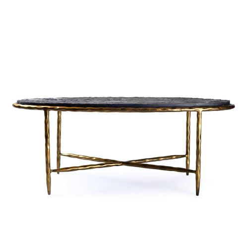 Elan Amadeus Oval Marble Table (Black Marble, Antique Gold Finish)