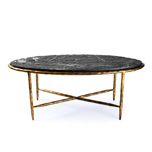 Elan Amadeus Oval Marble Table (Black Marble, Antique Gold Finish)