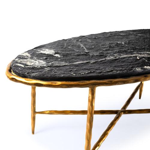 Elan Amadeus Oval Marble Table (Black Marble, Antique Gold Finish)